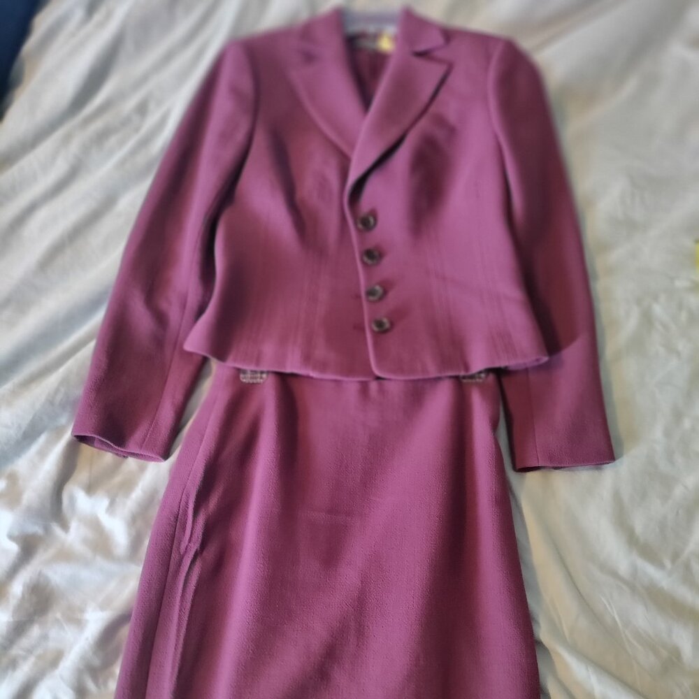Ann Taylor 100% Wool Pink Suit Jacket and Skirt